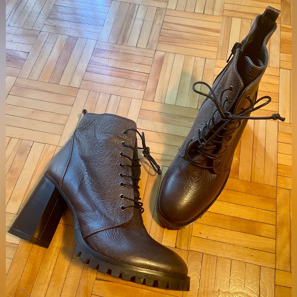 Napoleoni Dark Brown Leather Lace-Up Booties – Size 38